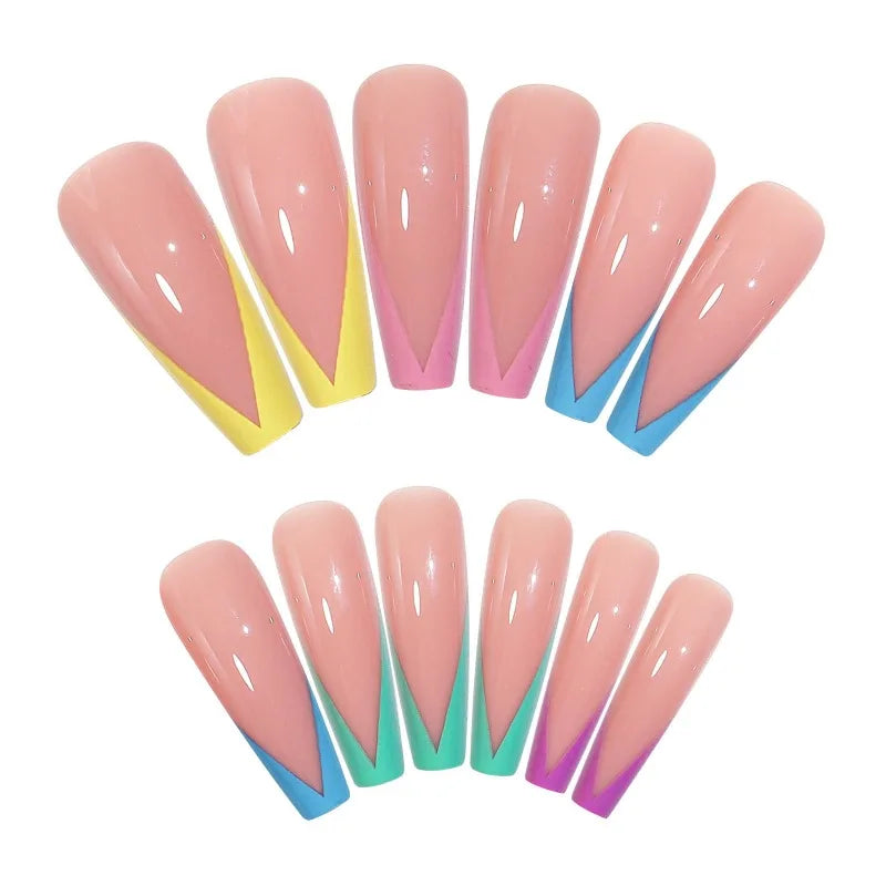 Rhinestone False Nails L Size – 24 Pcs Handmade Full Tips