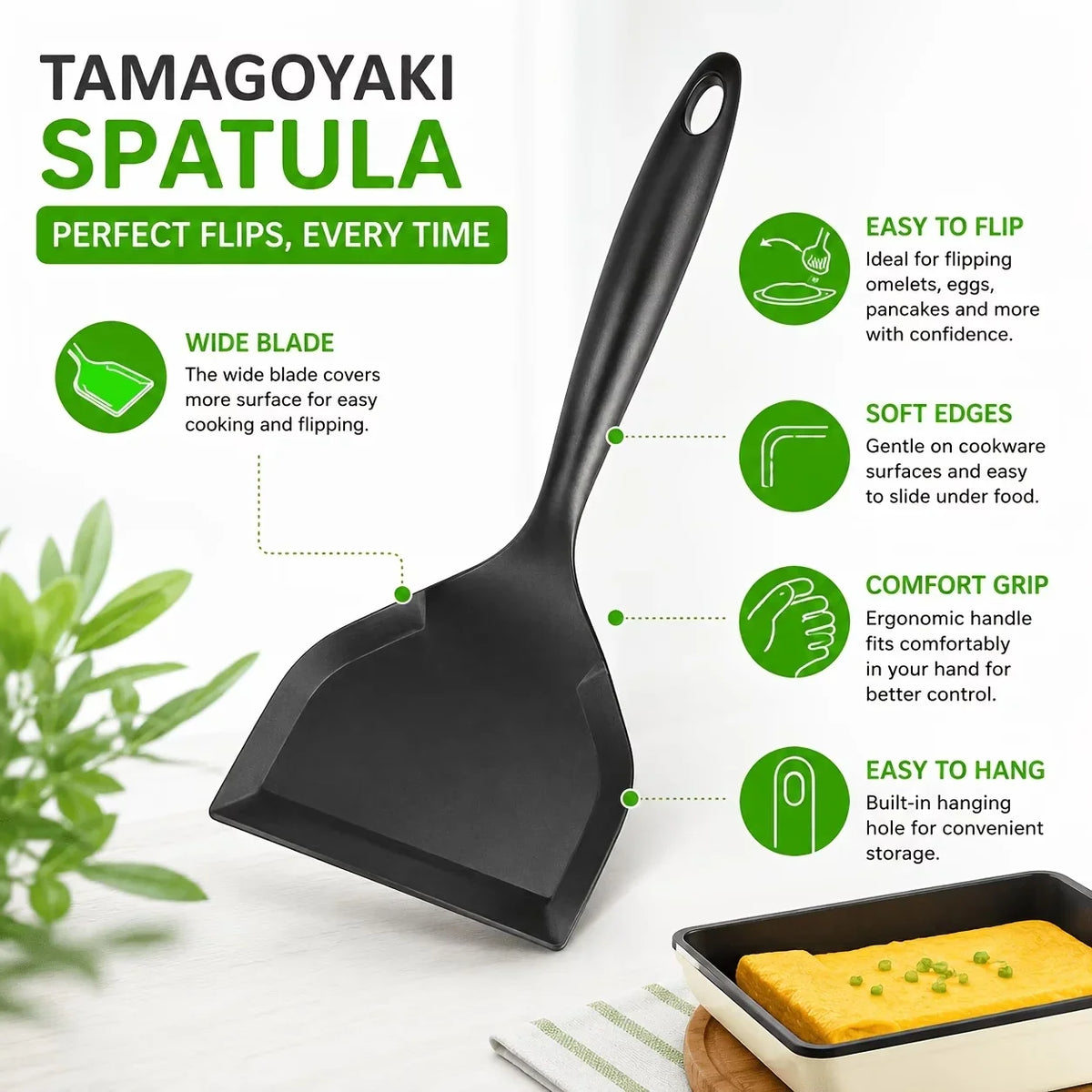 Wide Blade Silicone Spatula – Non-Stick Omelet Cooking Tool