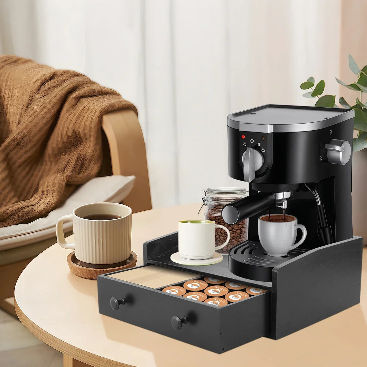 Wood Coffee Station Organizer with Drawer – Countertop Stand