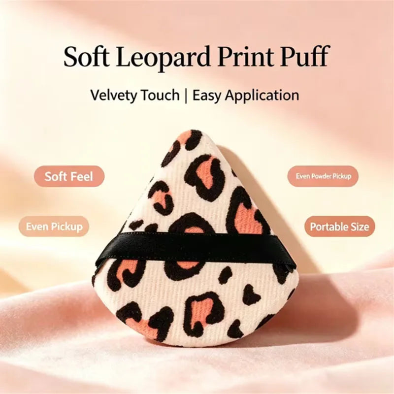 Leopard Print Velvet Powder Puff Set | 3 Shapes, Ribbon Strap