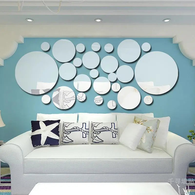 26Pcs 3D Round Acrylic Mirror Wall Stickers – DIY Home Decor