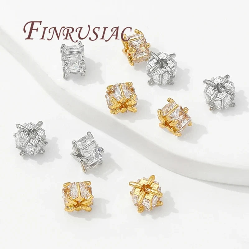 18K Gold Plated Brass Zircon Spacer Beads for Jewelry Making