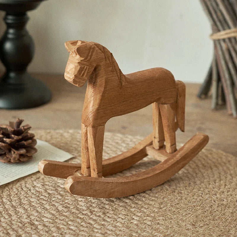 Hand-Carved Wooden Rocking Horse Figurine – Home Décor Gift