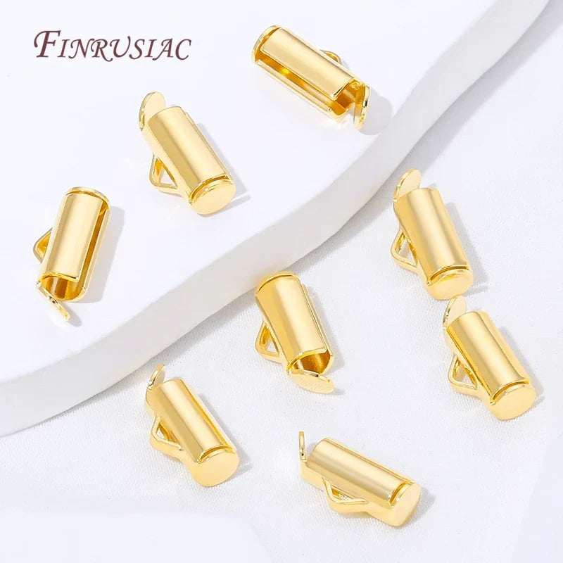 18K Gold Plated Crimp End Caps Slider Clasp Tubes – 10/20Pcs