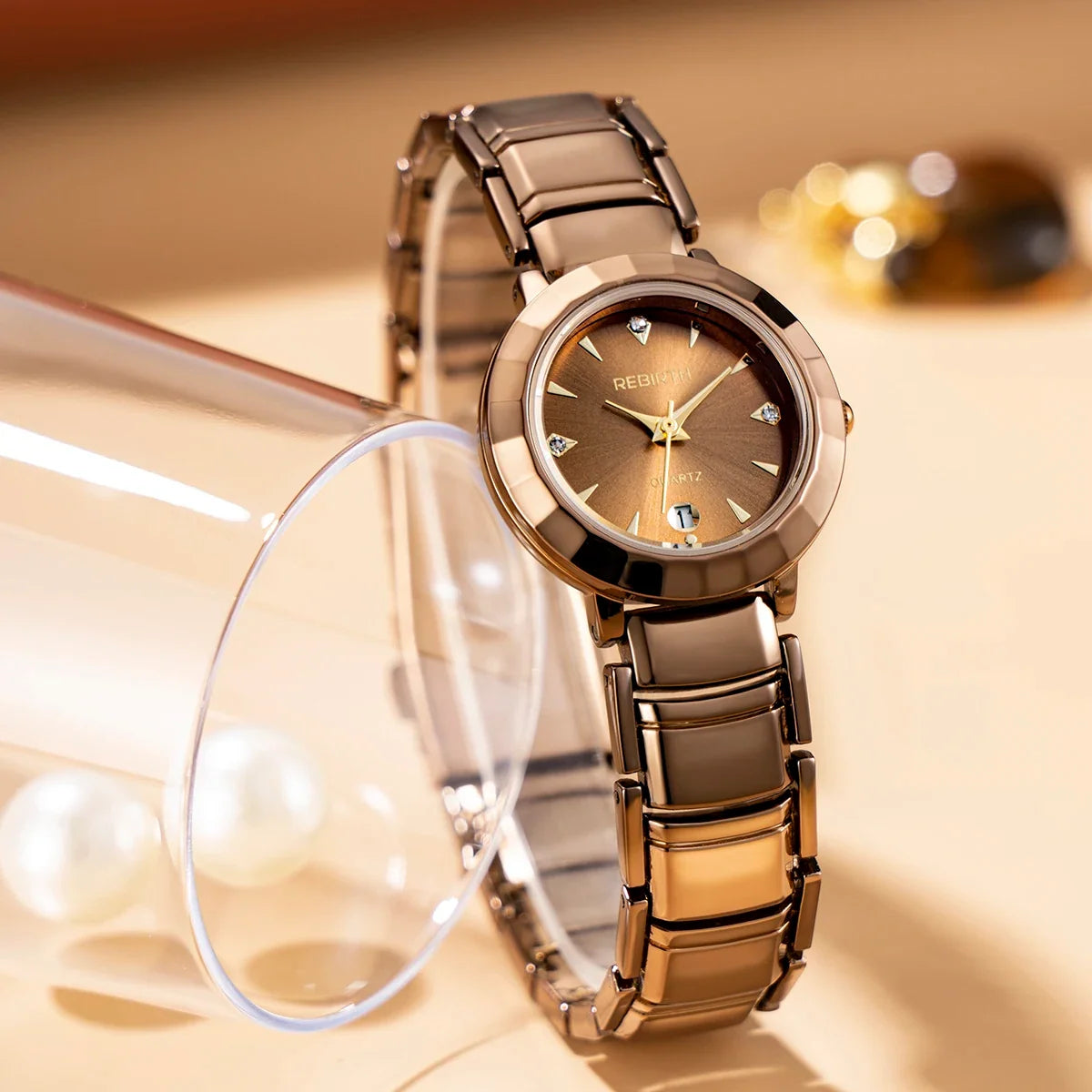 REBIRTH Women's Elegant Quartz Watch with Calendar Display