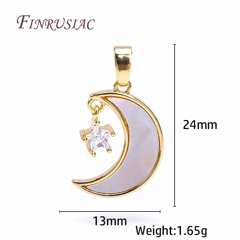 18K Gold Plated Zircon Star Shell Moon Pendant Charm for DIY
