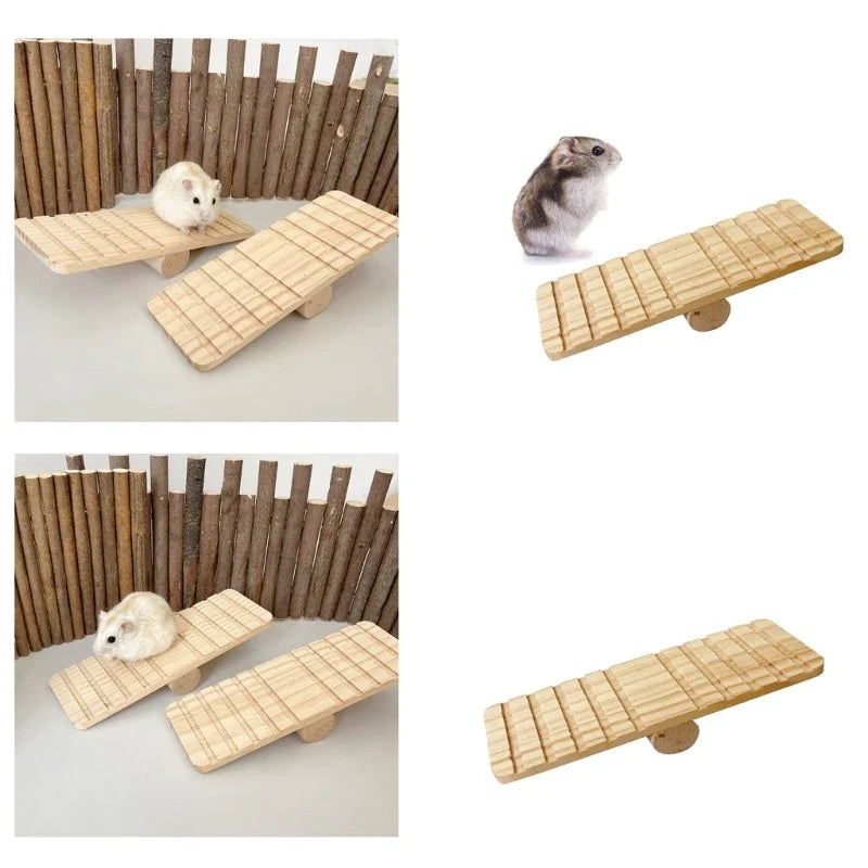Wooden Hamster Seesaw Bridge Toy – Ladder & Hammock for Pets