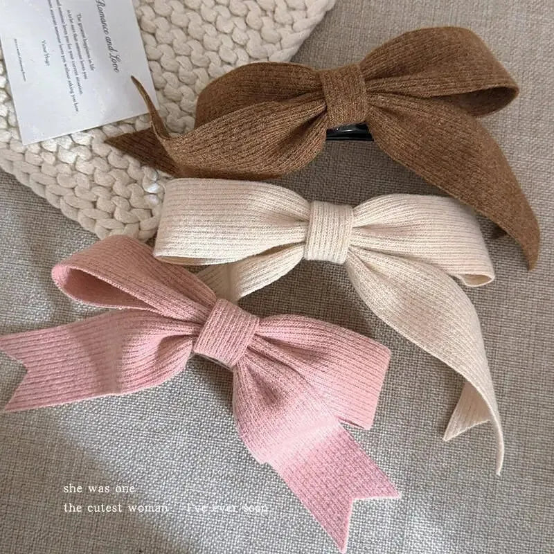Korean Knitted Bow Hair Clip – Sweet Duckbill Hairpin for Women