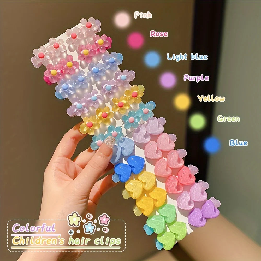 12pcs Girls Rainbow Hair Clips – Flower Star Heart Hairpins