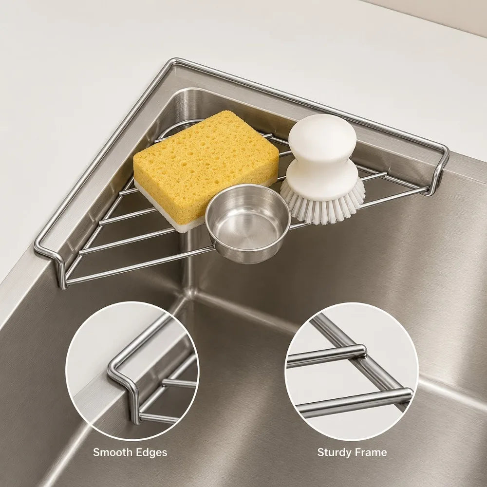Stainless Steel Triangle Corner Sink Caddy – No Drill