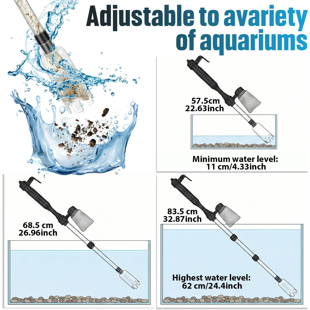 3-in-1 Electric Aquarium Vacuum Gravel Cleaner & Water Changer