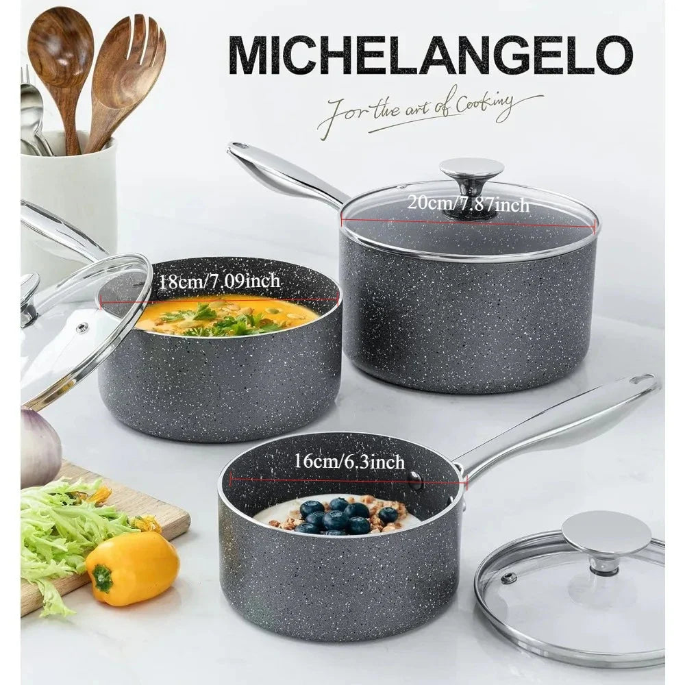 MICHELANGELO 3-Piece Granite Non-Stick Pot Set – Induction Ready