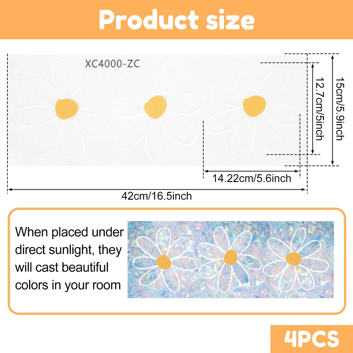 4Pcs Daisy Suncatcher Window Stickers – Reusable Static Cling