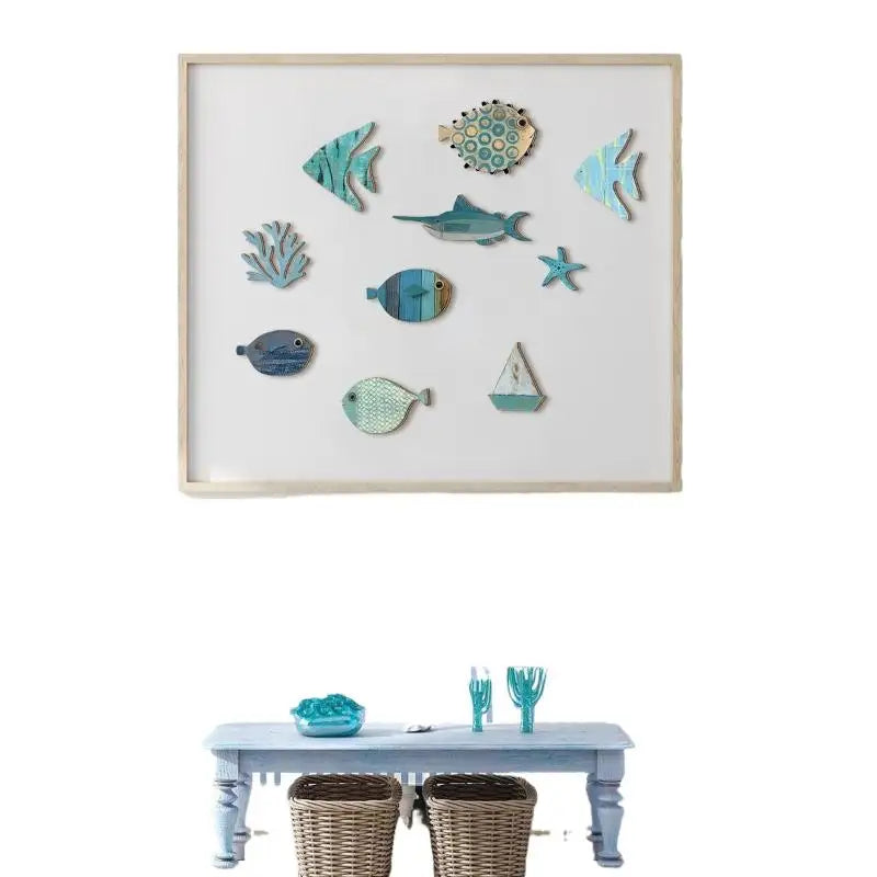 10-Piece Wooden Fish Wall Decor – Nautical Coastal Beach Art