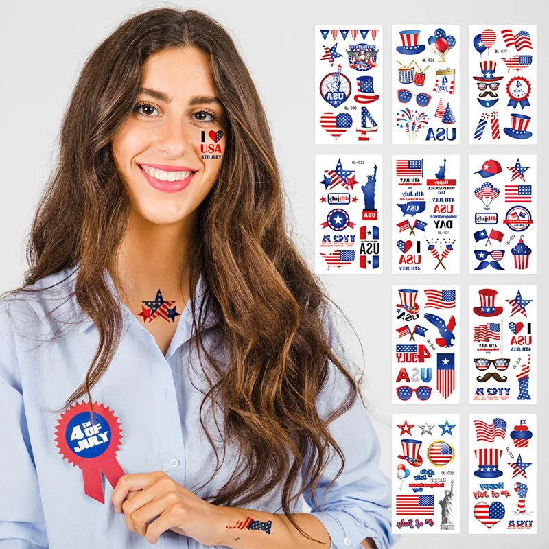 Independence Day American Flag Temporary Tattoo Stickers – 10 Sheets