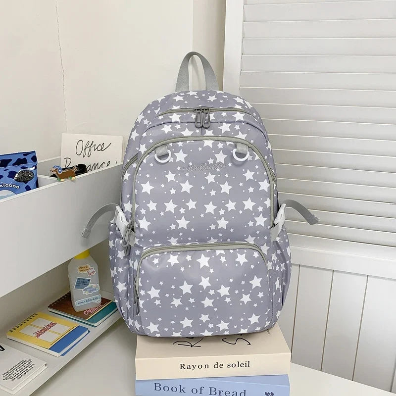 Korean Star Pattern Girls Backpack – Large Capacity Lightweight