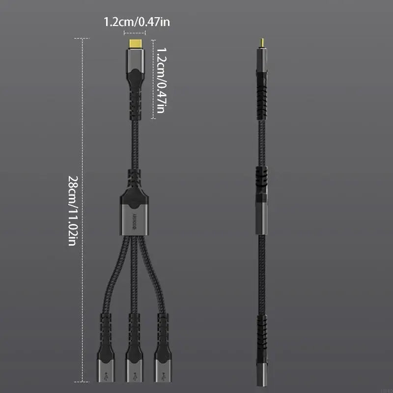 USB-C Braided Splitter Hub 3-Port Female Adapter | USB 3.1