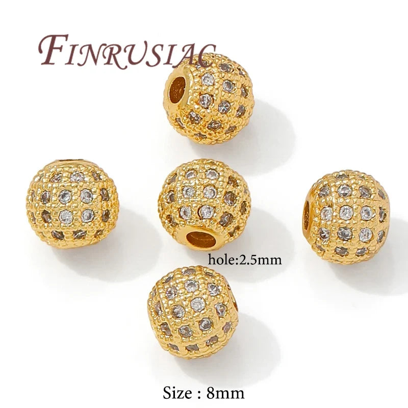 18K Gold Plated Zircon Spacer Beads 6mm 8mm 10mm – DIY Jewelry