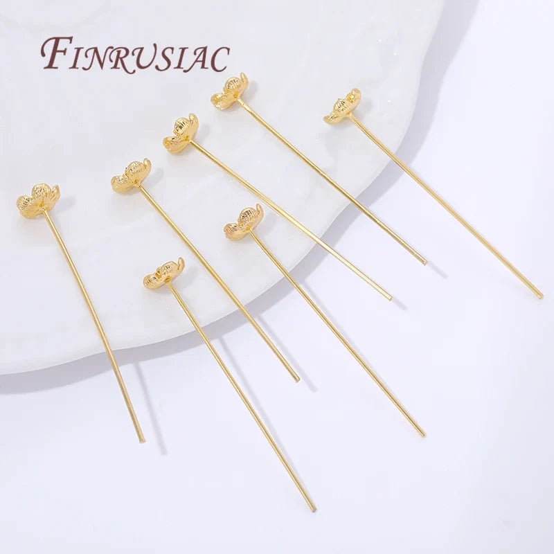 18K Gold Plated Flower Head Pins – DIY Jewelry Making 5/10 Pcs