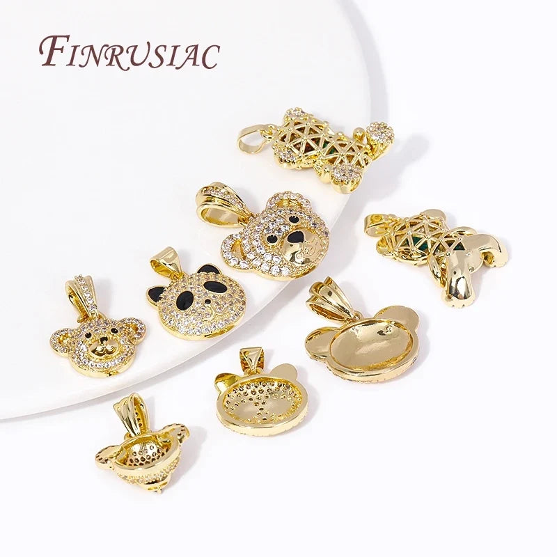 18K Gold Plated Pave Zircon Bear Charm | DIY Jewelry Pendant