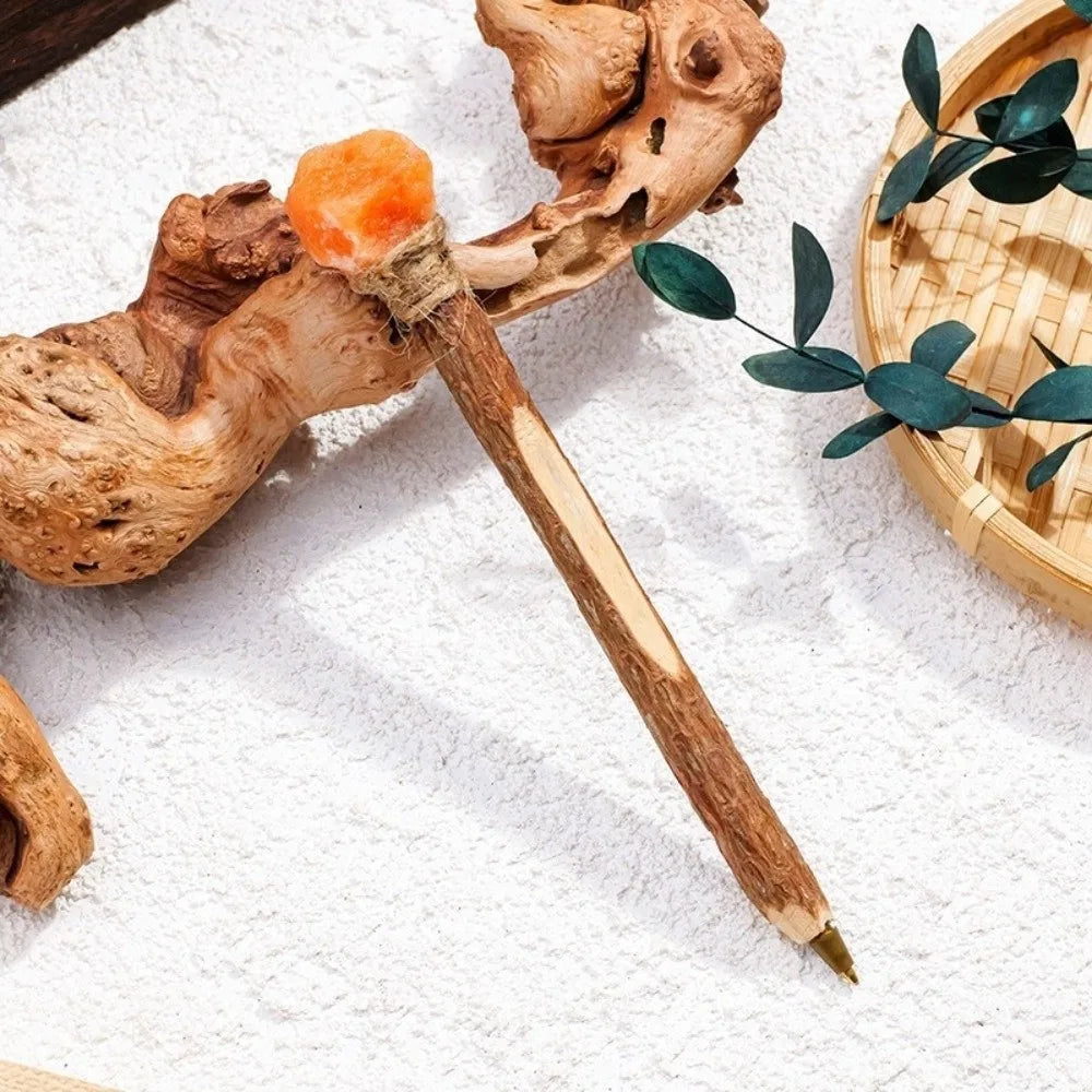 Handmade Natural Crystal Ballpoint Pen – Wooden Wand Writing Pen
