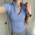 Women's Slim Fit Zip Front Short Sleeve Sports Workout Top