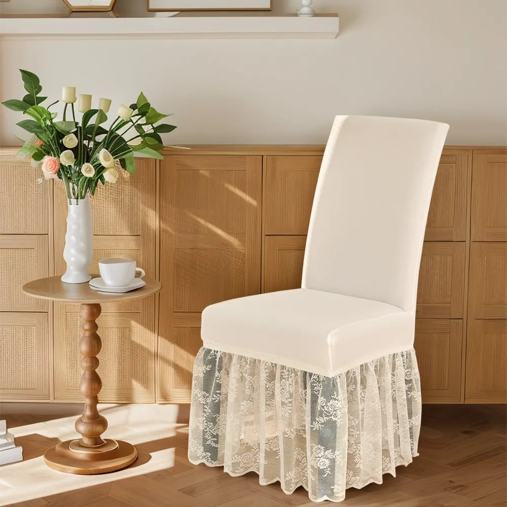 Milk-Silk Dining Chair Slipcover Lace Trim Non-Slip Universal Fit