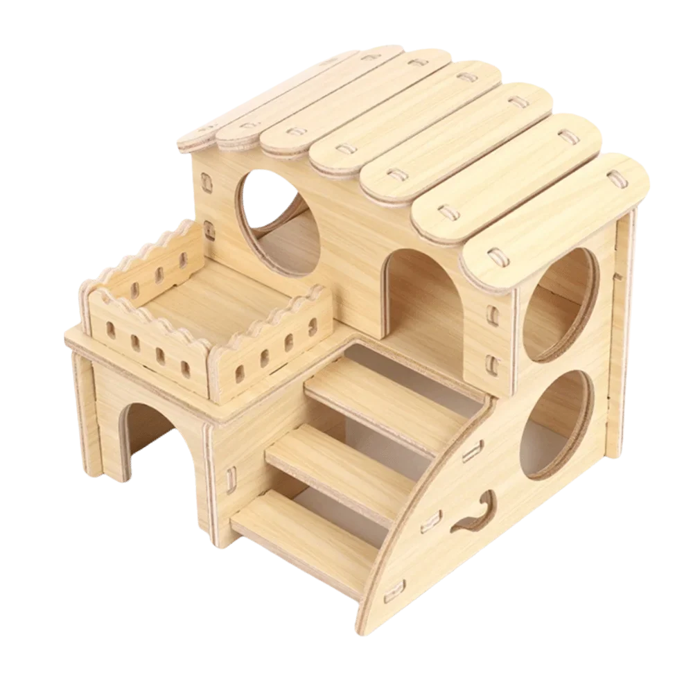 Wooden Hamster Villa – Seesaw, Swing & Climb Cage Toy