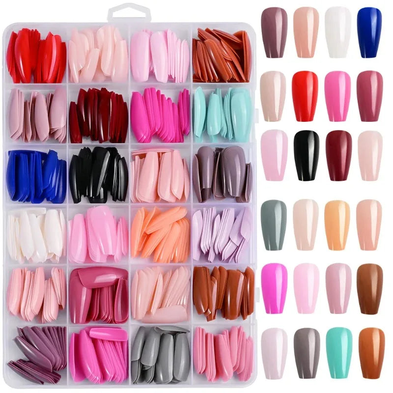 576pcs Press On Fake Nails Mixed Shapes Colorful Full Cover Tips