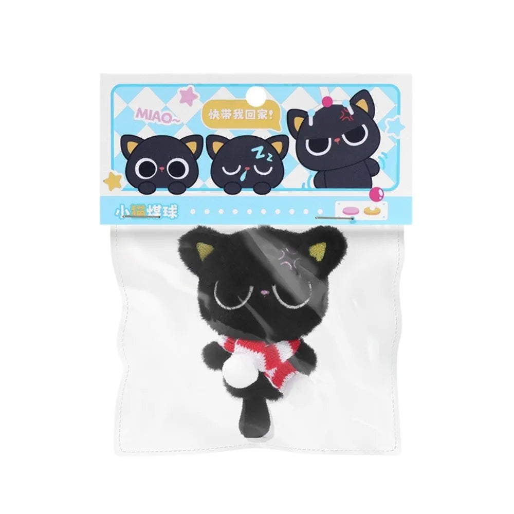 Sleepy Black Cat Plush Keychain | Soft Stuffed Bag Charm