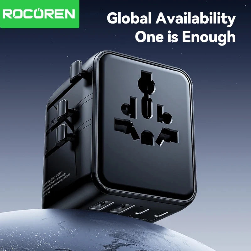 Rocoren Universal Travel Adapter GaN Fast Charging USB-C USB-A