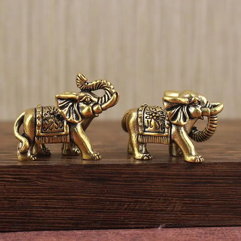 Brass Lucky Elephant Miniature Figurine | Antique Bronze Statue