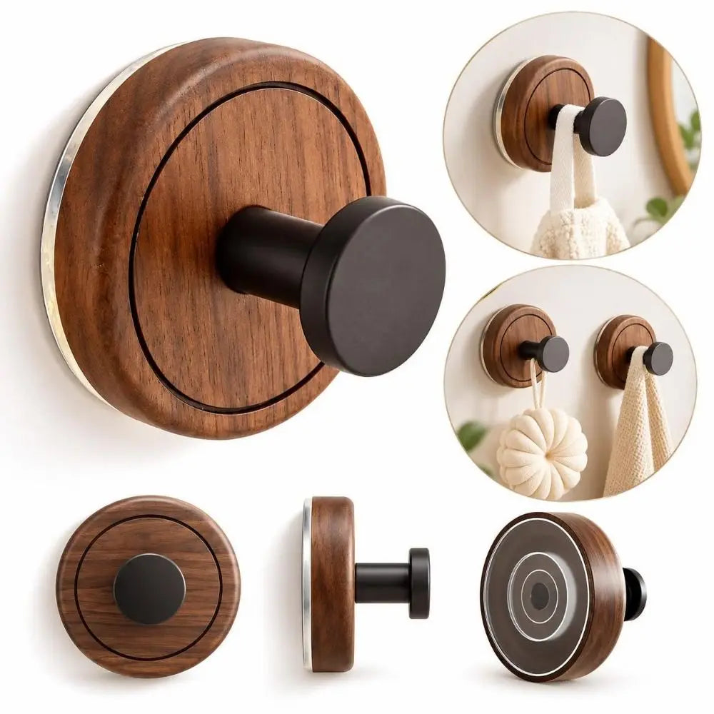 Walnut Wood Suction Cup Hook – No-Drill Removable Towel Hook