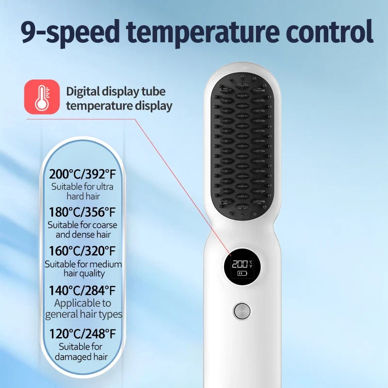 Wireless USB Rechargeable Hair Straightener Brush – Women & Men
