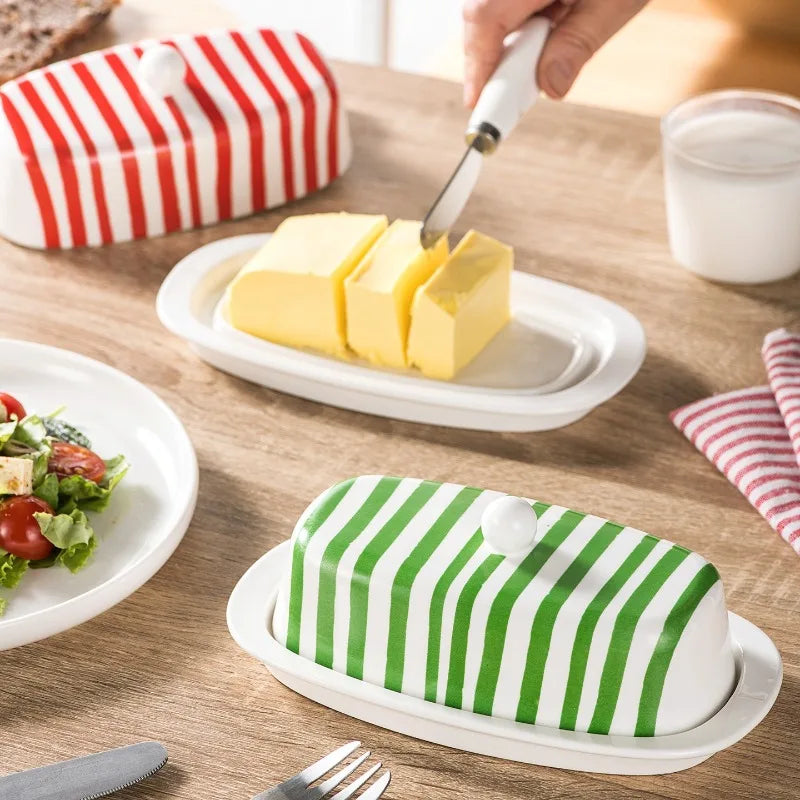 Hand-Painted Ceramic Butter Dish | Underglaze Color Design