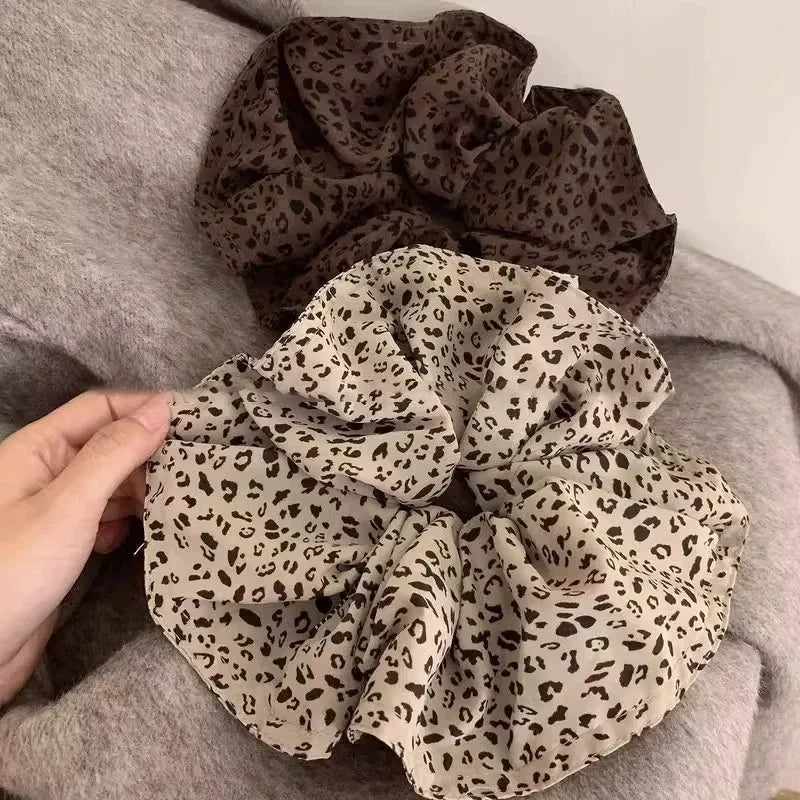 Oversized Leopard Print Scrunchies – Korean Hair Ties for Women