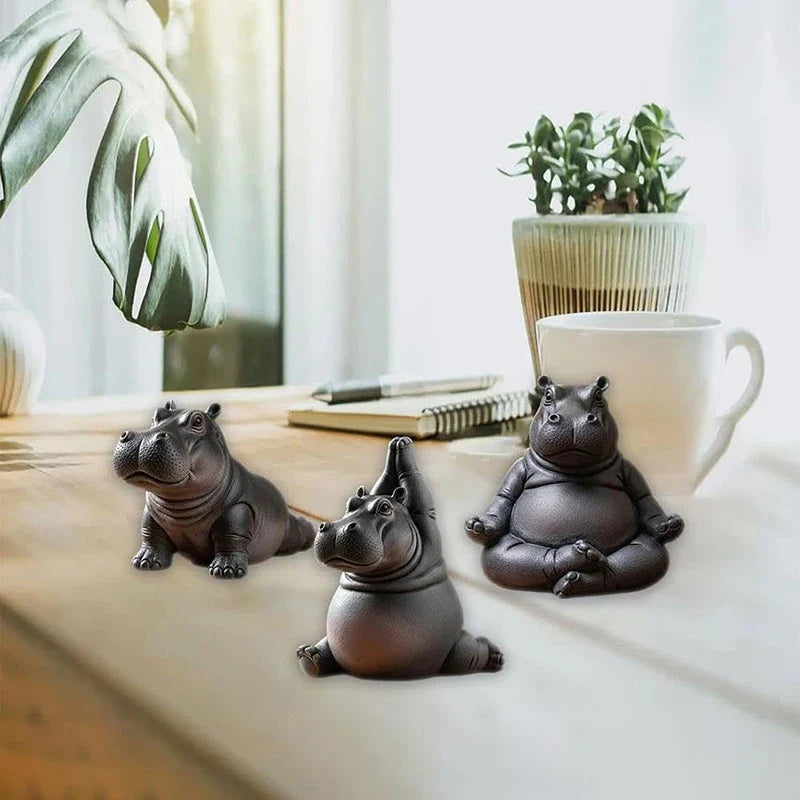 Yoga Hippo Statue – Handcrafted Resin Hippopotamus Figurine