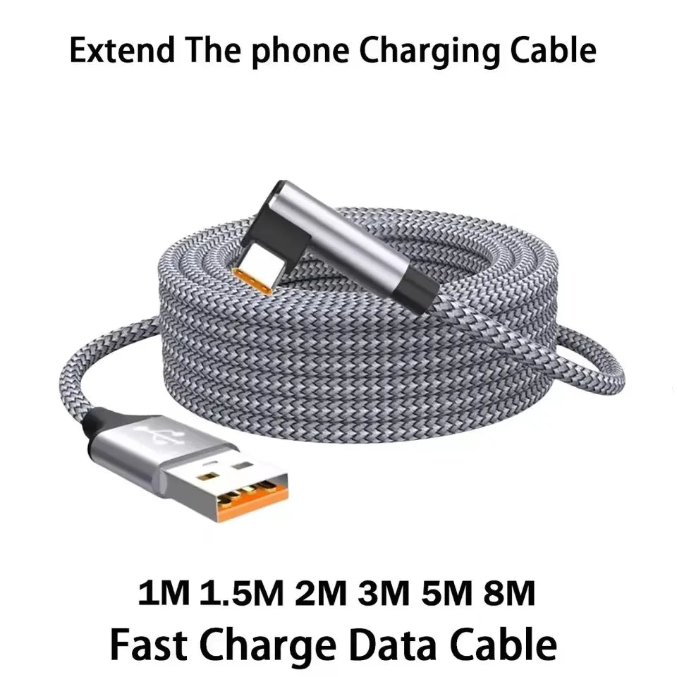 6A Right-Angle USB-C Fast Charge Cable | 1m–8m Braided