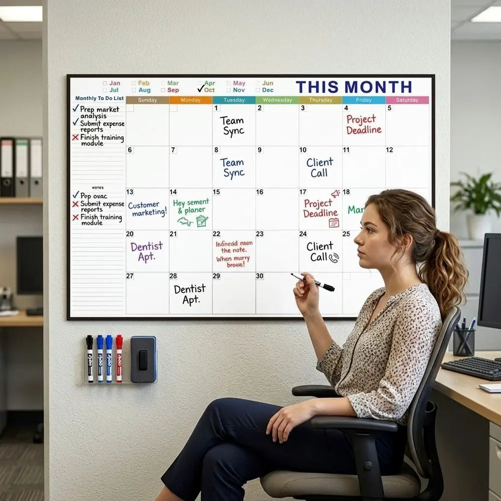 Reusable Dry Erase Monthly Planner Calendar Board 32x48in
