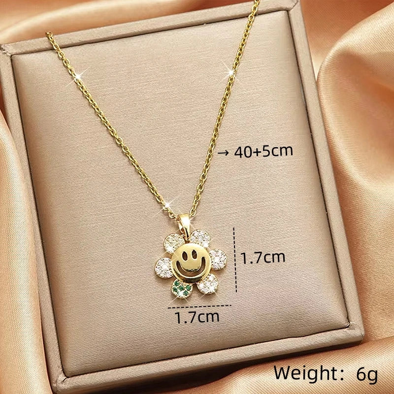 Sunflower Pendant Necklace – Gold Copper & Zircon for Women