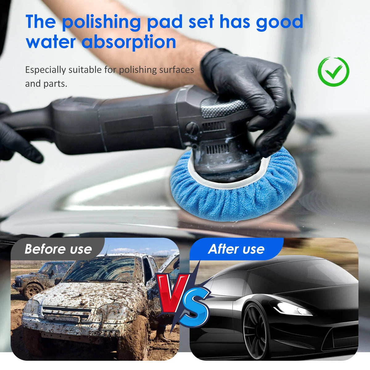 15Pcs Car Polishing Buffing Pad Set 7-10 Inch Microfiber & Wool