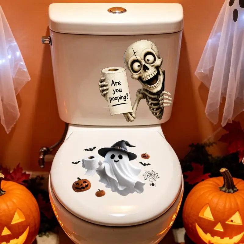 Halloween Toilet Stickers – Waterproof Ghost & Skeleton Decals