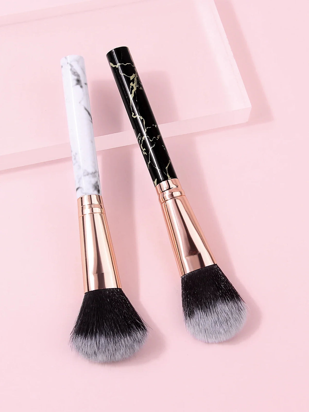 2Pcs Marble Handle Blush Brushes – Soft Fluffy Face Makeup