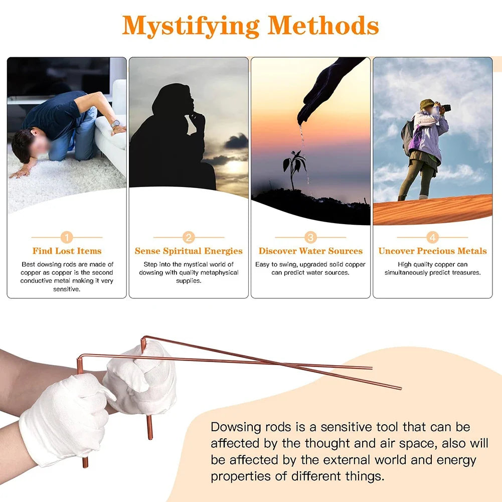 99.9% Pure Copper Dowsing Rods & Divination Pendulum Kit