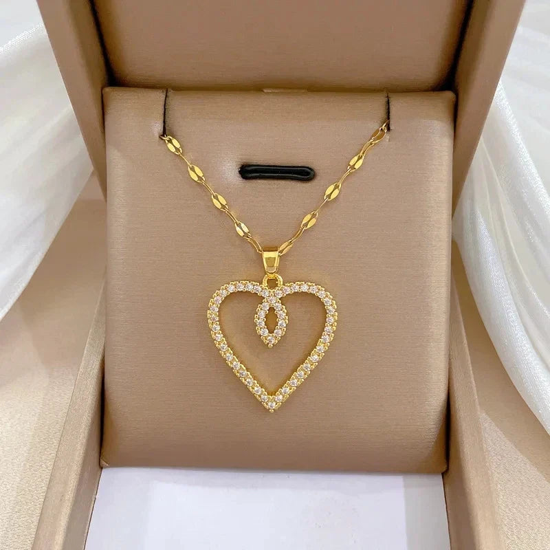 Women's Gold Heart Pendant Necklace – Minimalist Stainless Steel