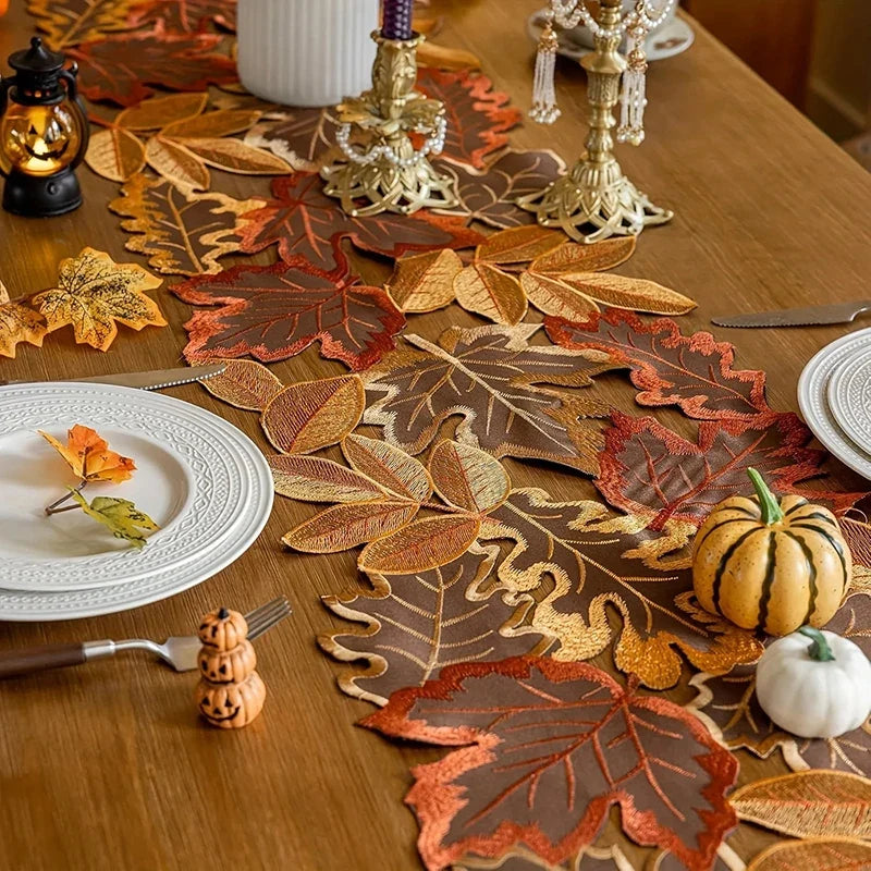 Autumn Maple Leaf Embroidered Table Runner | Farmhouse Fall