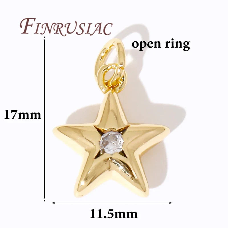 18K Gold Plated Star Charms – Brass Zircon DIY Jewelry Pendants