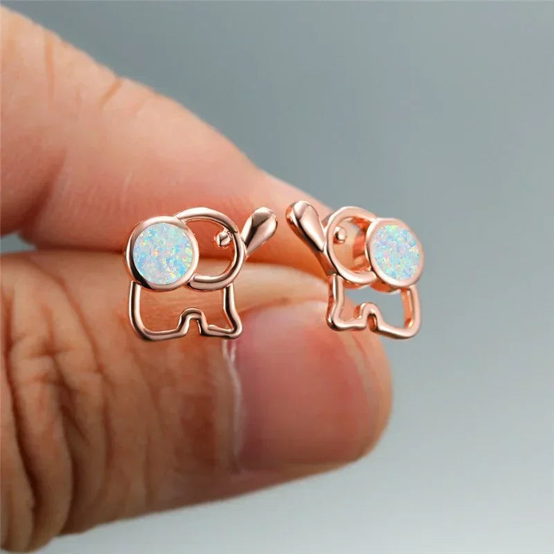 Opal Elephant Stud Earrings – Rose Gold & Silver | Women