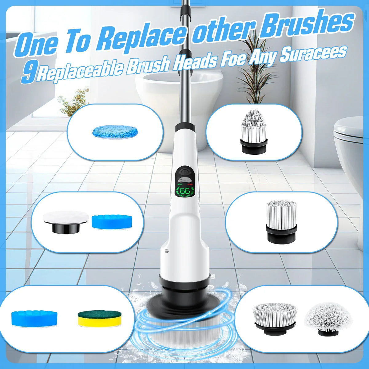 Electric Spin Scrubber – Long Handle Wireless Rotating Brush
