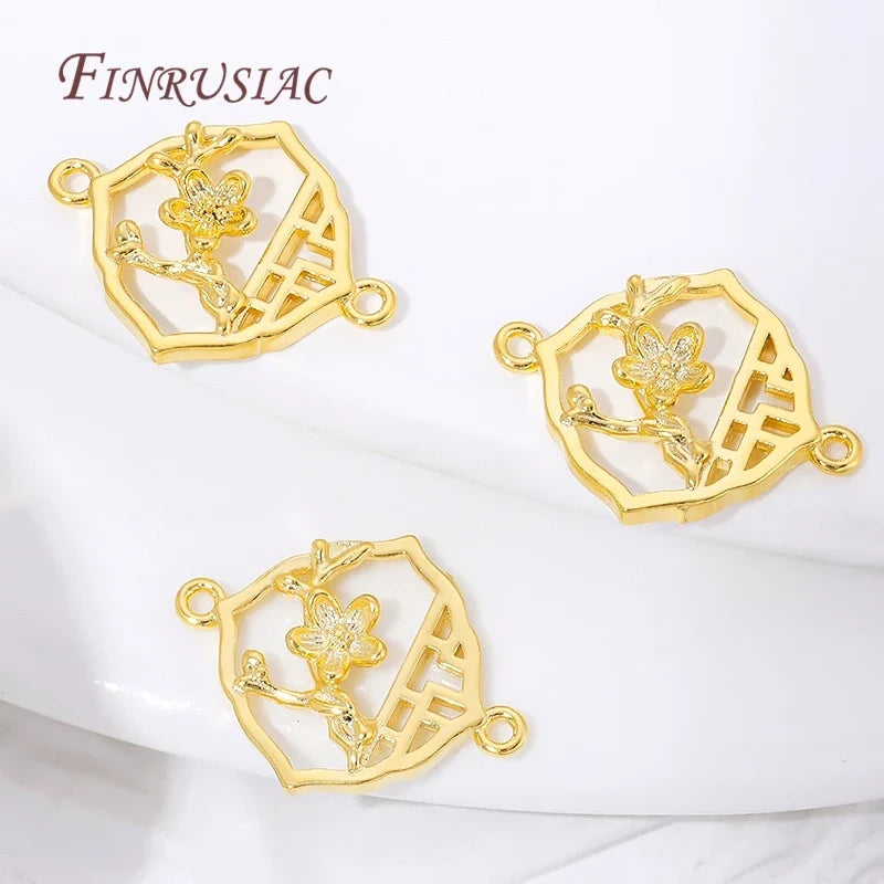 18K Gold Plated Plum Blossom Connector Charm | DIY Jewelry